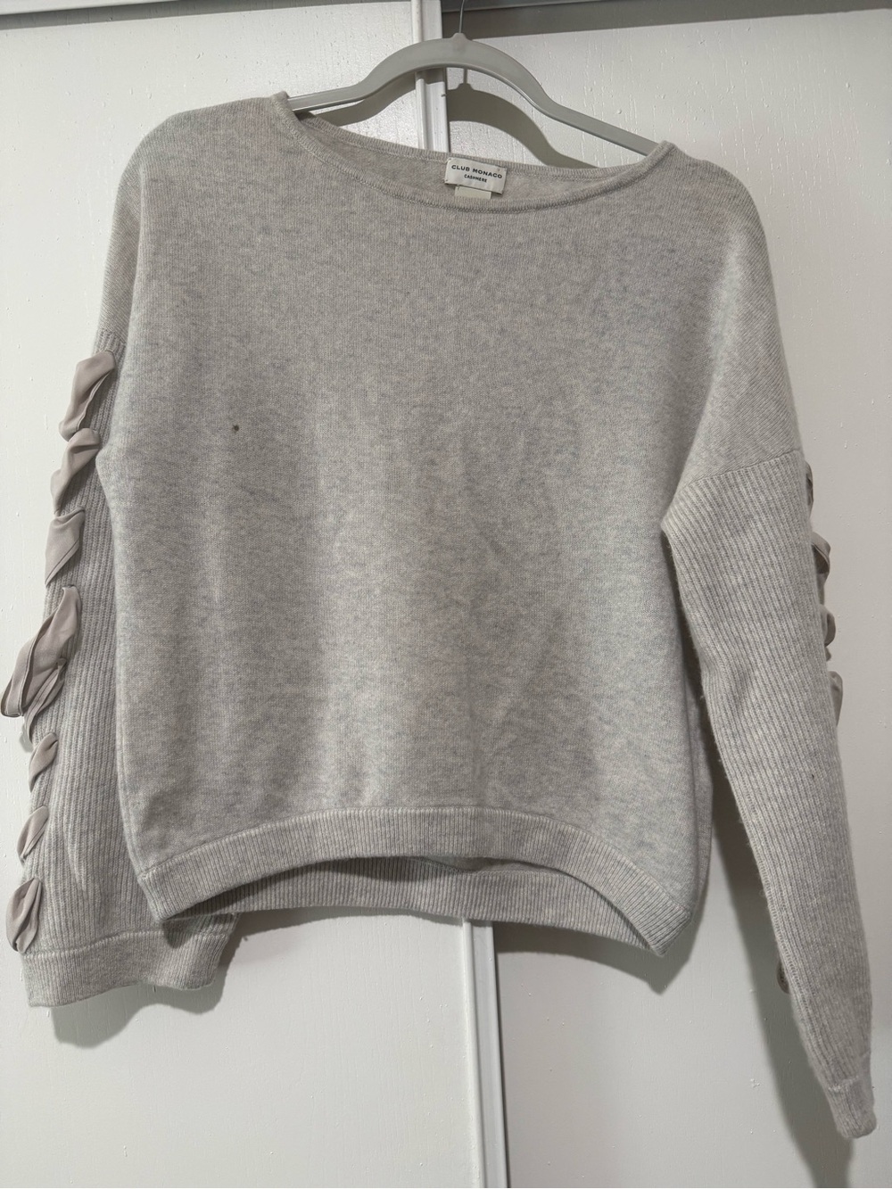 Club Monaco Light Gray Ribbon-Detail Crewneck Sweater